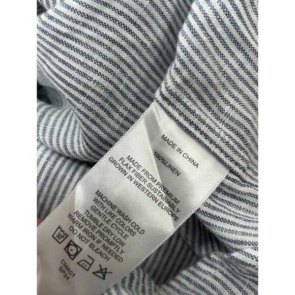 Quince Womens Linen Button Down Shirt Long Sleeve Pinstriped Blue White Size S - Picture 4 of 7